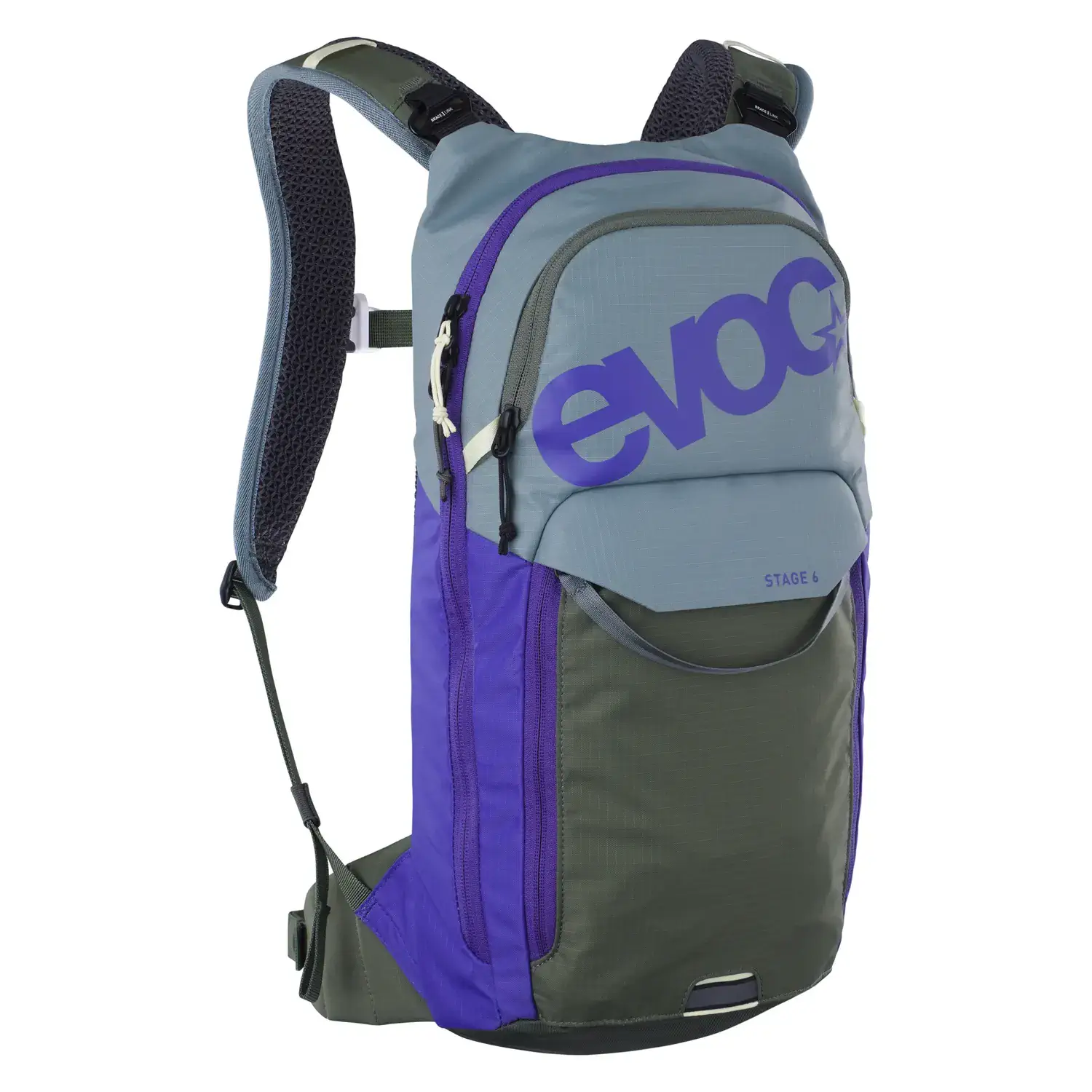 Plecak rowerowy Evoc Stage 6L steel - violet - dark olive + bukłak Hydration Bladder 2L